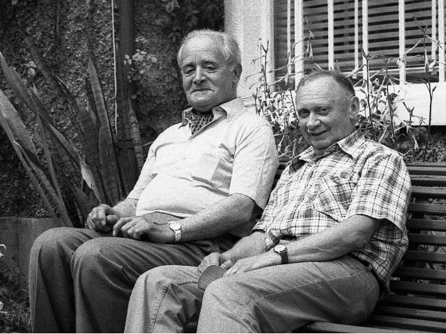 Jerzy Giedroyc i Stefan Kisielewski, Maisons-Laffitte, sierpień 1981, fot. Andrzej Mietkowski / ze zbiorów Instytutu Literackiego